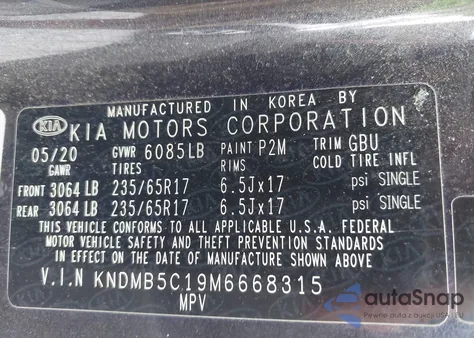 2021 Kia Sedona Lx из США, поврежденный, VIN KNDMB5C19M6668315